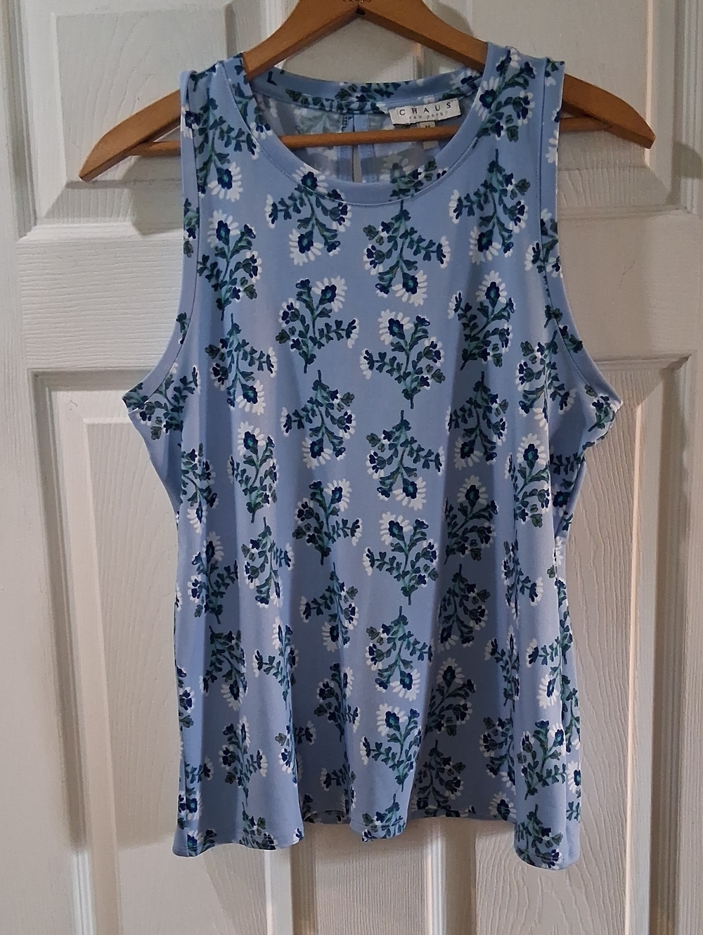 Chaus Sky Blue Floral Tank with Navy & Green Print Stretchy